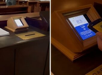 Το πρώτο POS σε παγκάρι εκκλησίας -Πού τοποθετήθηκε, έχει «κόφτη» στα 1.000 ευρώ – Βίντεο