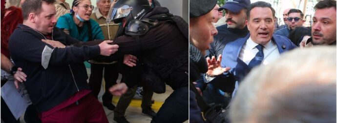 Έπεσαν «χοντρές» και στη μέση ο Άδωνις: Η Αστυνομία επιτέθηκε στους υγειονομικούς κατά την επίσκεψη Γεωργιάδη στο Γενικό Κρατικό Νίκαιας – Καρέ καρέ η στιγμή των επεισοδίων